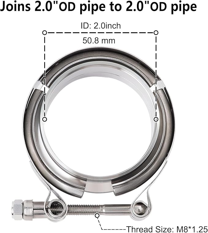 LokoCar 2.0 Inch V Band Clamp with Flange Male Female Stainless Steel 2Pcs