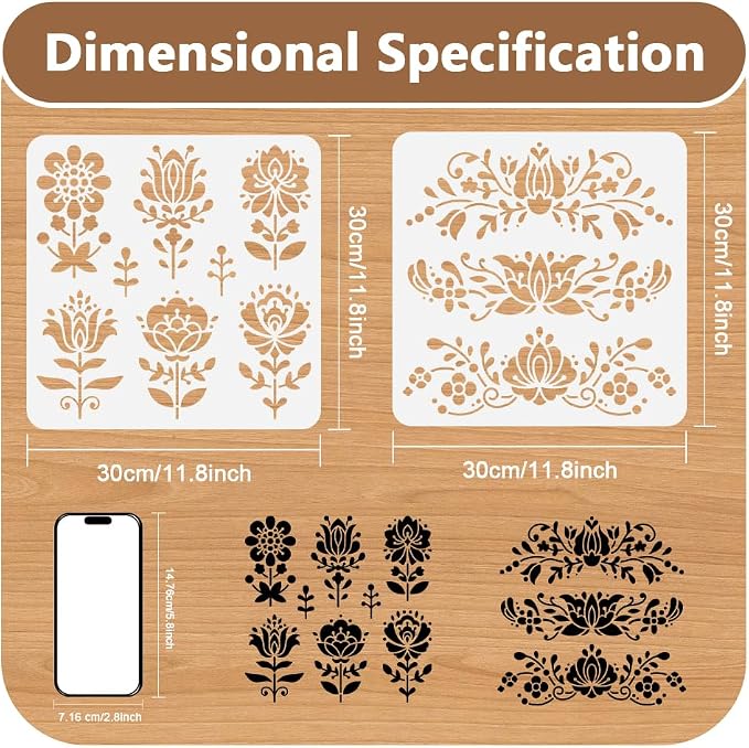 2Pcs Flower Polish Folk Art Stencils - Image 2