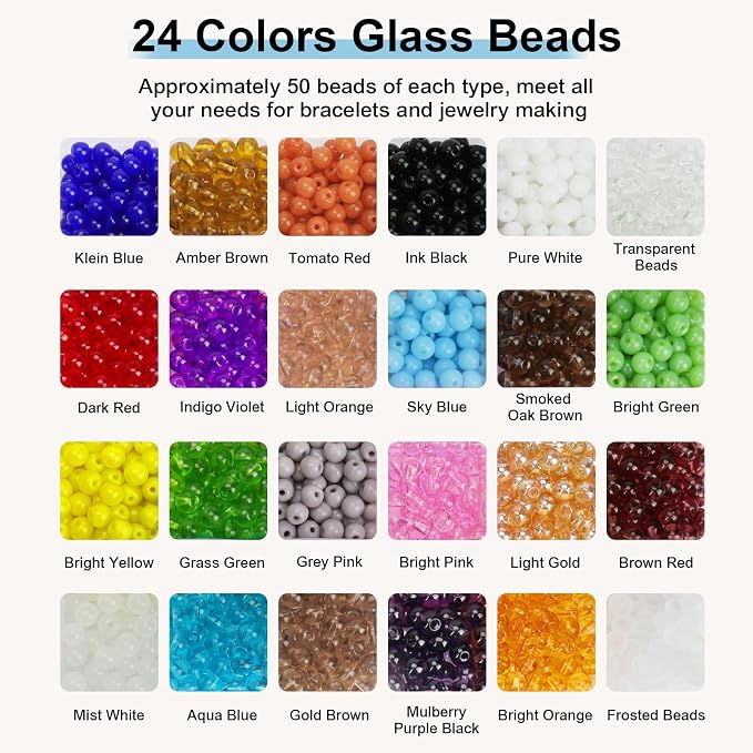 XSEINO About 1200PCS 6mm Original Color Glass Beads Bracelet Making Kit - Image 2