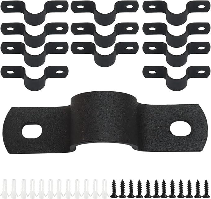 12Pcs Black Pipe Strap, 1/2 Inch Metal Pipe Clamp Rigid Conduit Clamp, 2 Hole U Bracket for Pipe Fixing/Plumbers(Inside Diameter: 2cm)