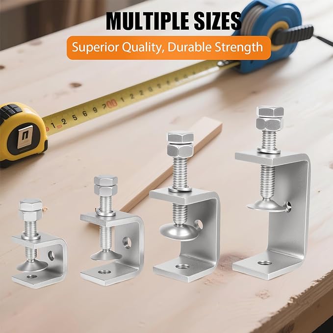 1-3/4 Inch C Clamps, 2 Pack 304 Stainless Steel C Clamps for Woodworking and Welding, Stable Wide Jaw Opening Tiger Clamp for Construction Household Mount(45mm)