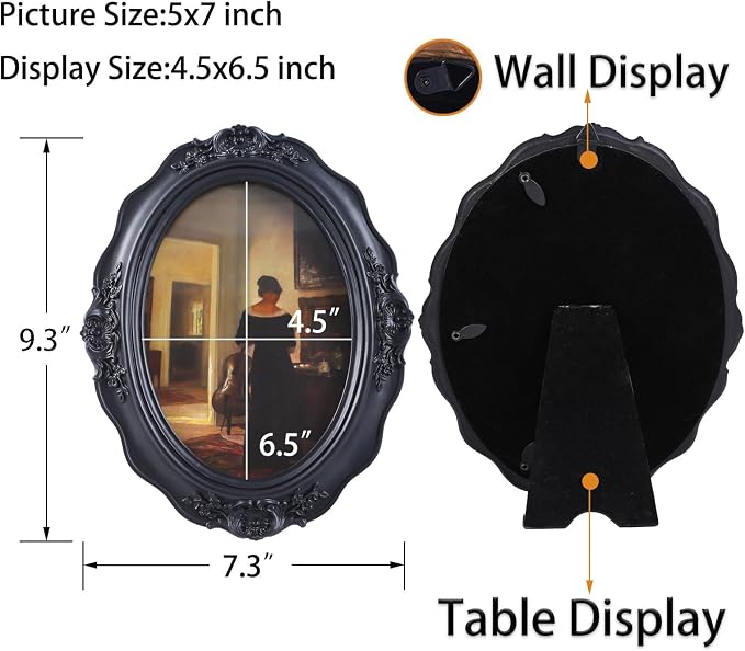 SIKOO Vintage Picture Frames 5x7 Antique Oval Picture Frame Tabletop and Wall - Image 6