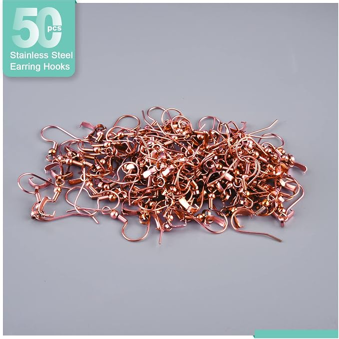 Earring Hooks 50PCS/25Pairs, Stainless Steel Rose Gold Ear Wires Fish Hooks - Image 3