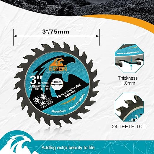 Wood Cutting Disc 3 Inch 10pcs - 24T TCT Carbide Tipped Teeth Compact Circular Saw Blade with 10mm Arbor, General Purpose for Cuttting in Wood Plastic and Composite Materials