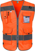 TCCFCCT Reflective Safety Vest 9 Pockets High Visibility Vest for Men Women, Hi Vis Reflective Work Vest for Safety, Meets ANSI/ISEA Standards, (Orange, XX-Large)
