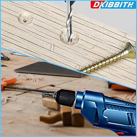 DKIBBITH 12-Piece Countersink Drill Bit Set with 5 Spare Bits, 2 Limit Rings, 1 Hex Key, 2 Screws & Case - 3-in-1 Wood Countersink Bit for #6#8#10#12#16 Screws, 82°Chamfer, Depth Adjustable.