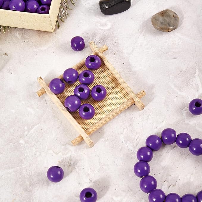 240pcs Purple Color Wood Beads 16mm Large Hole:6mm - Image 4
