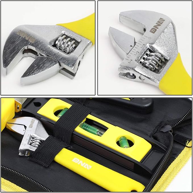 DNA MOTORING 16pcs Mechanic Home Repair Tool Set, Includes Pliers, Wrench, Hex Key, Screwdriver, Spirit Level,Tape Measurer, Mechanic repair set, w/Carrying Case, Yellow/Black, TOOLS-00029