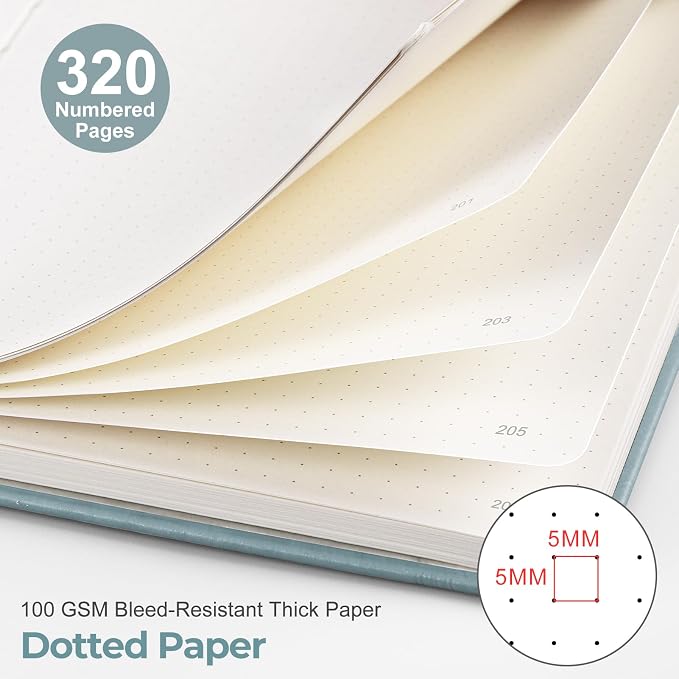 EMSHOI Dotted Journal Notebook, 320 Pages, A5 Size | Leather Hardcover - Image 2