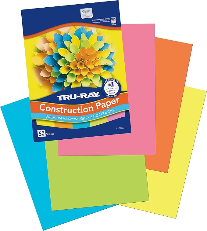Tru-Ray Heavyweight Construction Paper, Hot Assorted Colors, 50 Sheets & - Image 3