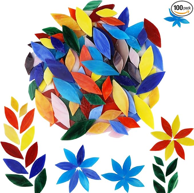 Lanyani Bright Glass Petal Mosaic Tiles, Hand-Cut Stained Glass Flower Leaves by LanyaniArtGlassMosaics