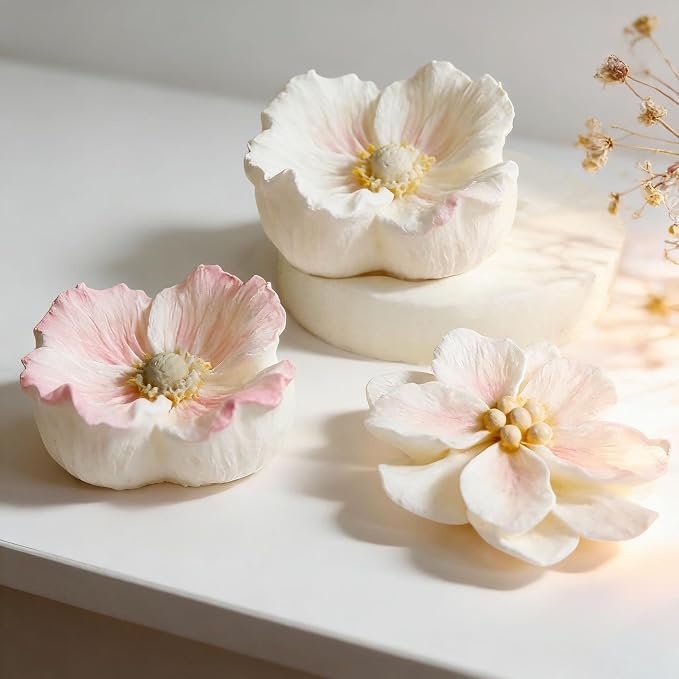 2 Pack 3D Flower Silicone Candle Molds Camellia Poppy - Image 5