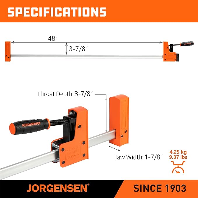JORGENSEN 48-inch Bar Clamps, 90°Cabinet Master Parallel Jaw Bar Clamp Set, 2-pack