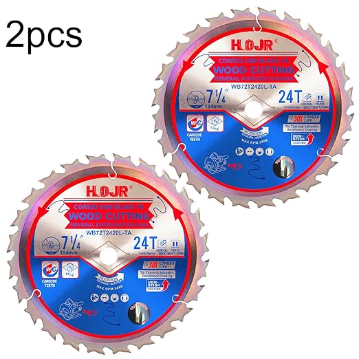 2-Pack 7-1/4" 24-Tooth 5/8" Woodworking Circular Saw Blade,Framing/General Purpose Wood Cutting,Special Anti-Thermal Adhesion Coating on Cutting Edge-TA,High Finish,Long Life, 7-1/4" 24T 5/8"