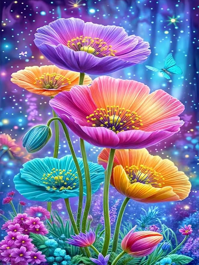 MYBISYMQQ Dreamy Starry Sky Floral Cross Stitch Kits by Unknown