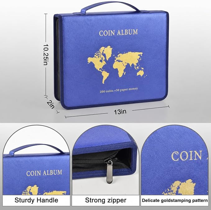 ANKHOH Zippered Coin Collection Book, 200 Pockets and 30 Bill Sleeves | PU - Image 4