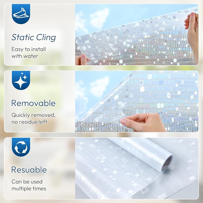 rabbitgoo Window Privacy Film Decorative Rainbow Cling, 23.6" x 78.5" | 3D - Image 7