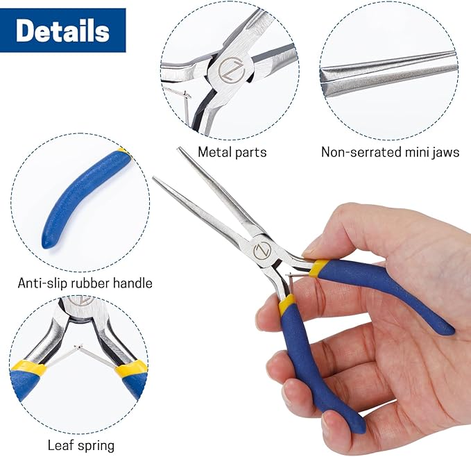 VISEMAN 6" Mini Needle Nose Pliers with Comfort Grip Handles, Long Nose Pliers for Handmade Craft, Straight