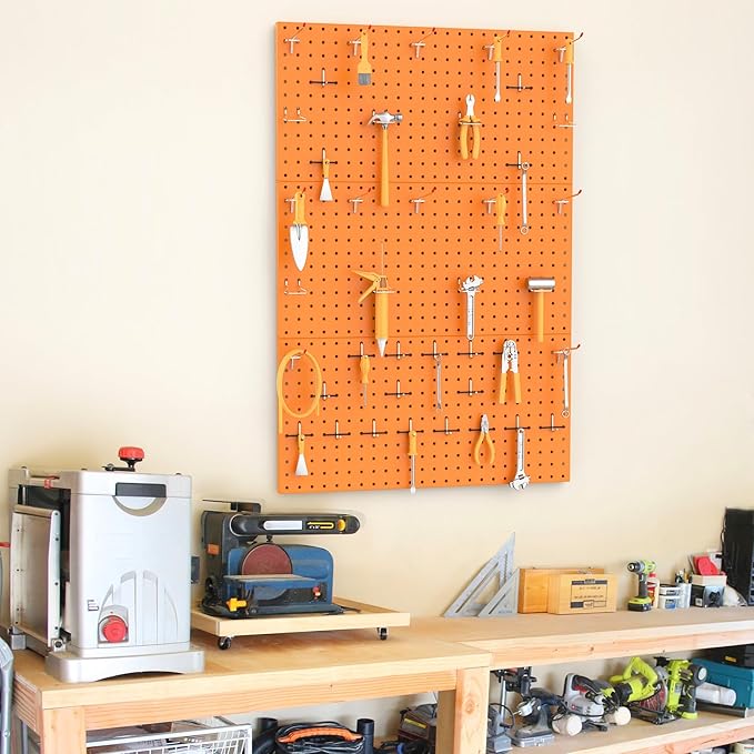 TORACK 3Pcs Metal Pegboard Panels(12x24 inch) for Wall Garage Tools Storage Pegboard for Workbench, Modular Peg Board Tool Organizer Board Kit(Pack of 3, Orange)