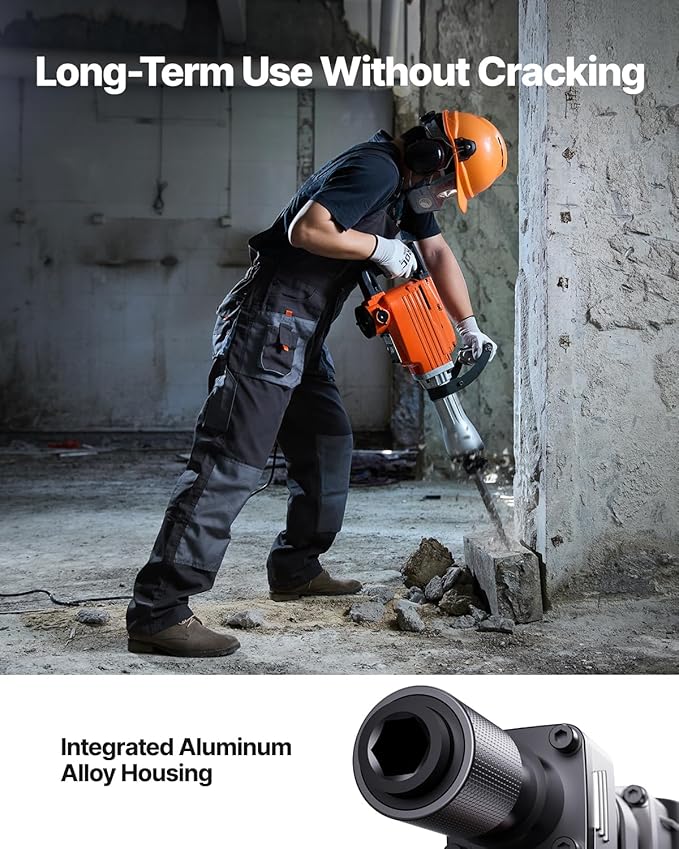 VEVOR Demolition Jack Hammer, MAX 2200W Electric Jackhammer Heavy Duty, 1350 BPM Concrete Breaker 4pcs Chisels Bit Chipping W/Case, Gloves