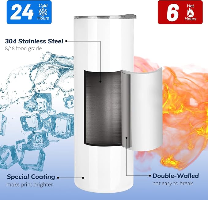Joyclub Sublimation Tumblers Blanks 20 oz Skinny Straight Tumblers Bulk - Image 3