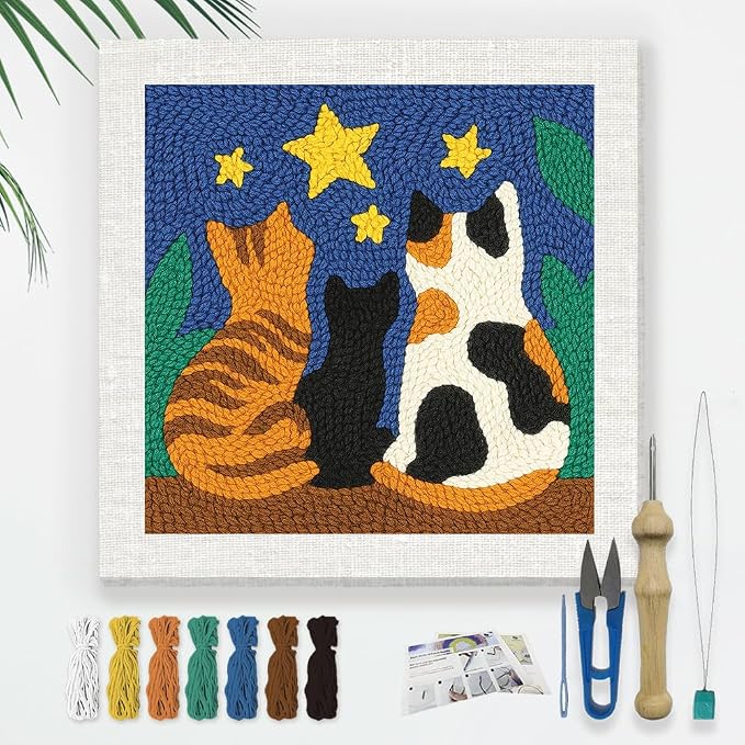 DOODLREAM Cats Stars DIY Punch Needle Embroidery Kit by Doodlream