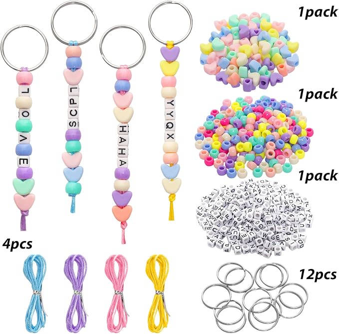 Avxzbef 566 Pcs DIY Keychain Making Kit, Letter Heart Beads Metal Key Rings - Image 3