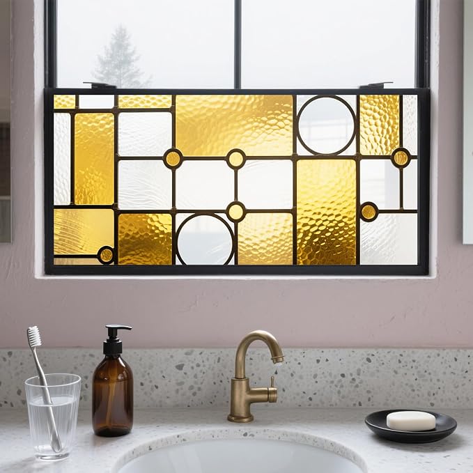 IVN Privacy Window Film Decorative Stained Glass Yellow and White Geometric by IVN