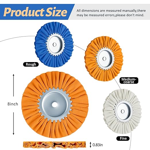 Amylove 8 Inch Airway Buffing Wheels Aluminum Wheel Polishing Kit in Diameter 5/8 Inch Arbor Hole, Polishing Compound and Metal Polish Kit for Angle Grinder(Vivid Color,6 Pcs)