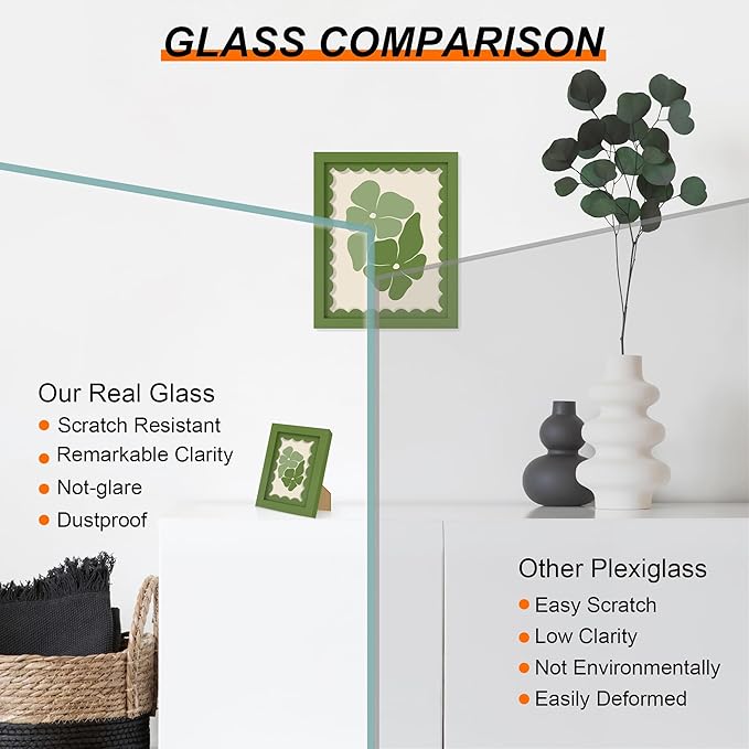 4x4 Picture Frame with Real Glass, Wooden cute 4 x 4 Photo Frame with Wavy Mat - Image 3