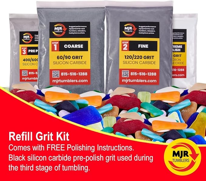 Refill Grit Kit w MJR Tumblers Premium Quality Extreme Polish 12,000 Grit Sub Micron Aluminum Oxide Polish for Unparalleled Result. For 12lb Rock Tumblers w Silicon Carbide, Disabled and Veteran Owned