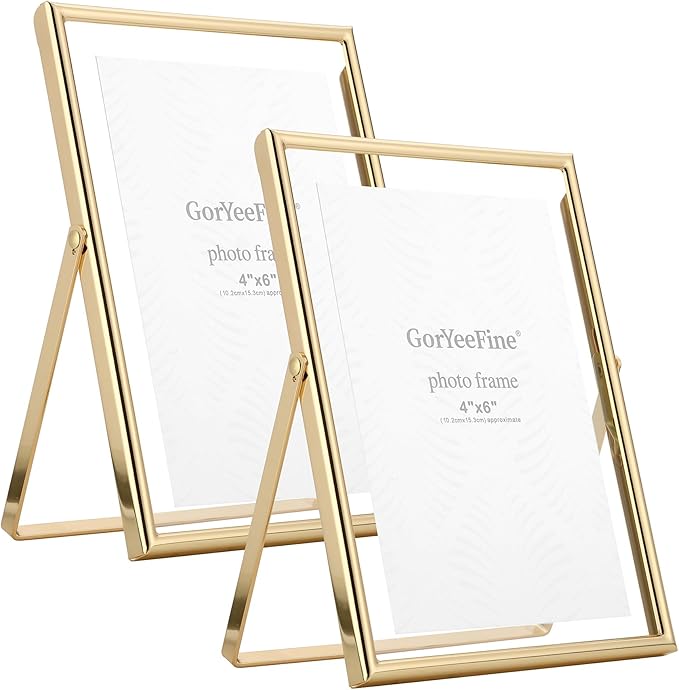 Gold 5x7" Floating Frame 2pack for Photo Sizesfor Adjustable Tabletop/Shelf by GorYeeFine