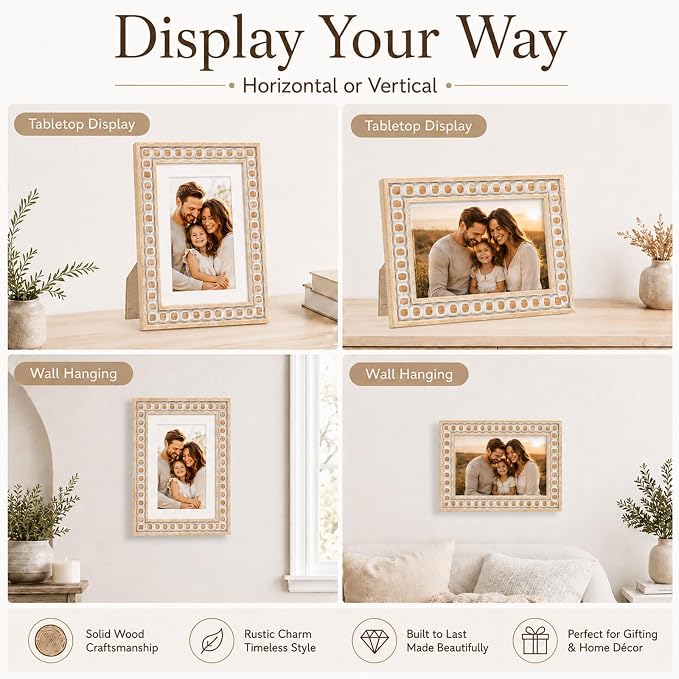 Solid Wood 5x7 Picture Frame Beaded Frame - Image 6
