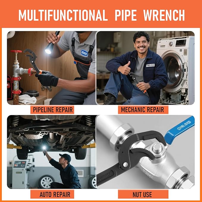 Pipe Wrench Set, 10” and 15” Self Adjusting Wrench 2-Piece Plumbing Tools for 0.55“-2.36”/14-60mm Standard Nuts, Irregular Nuts,Pipes Use