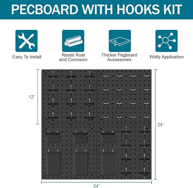 Peg Board Kit, Includes Pegboard and Accessories, - Image 4