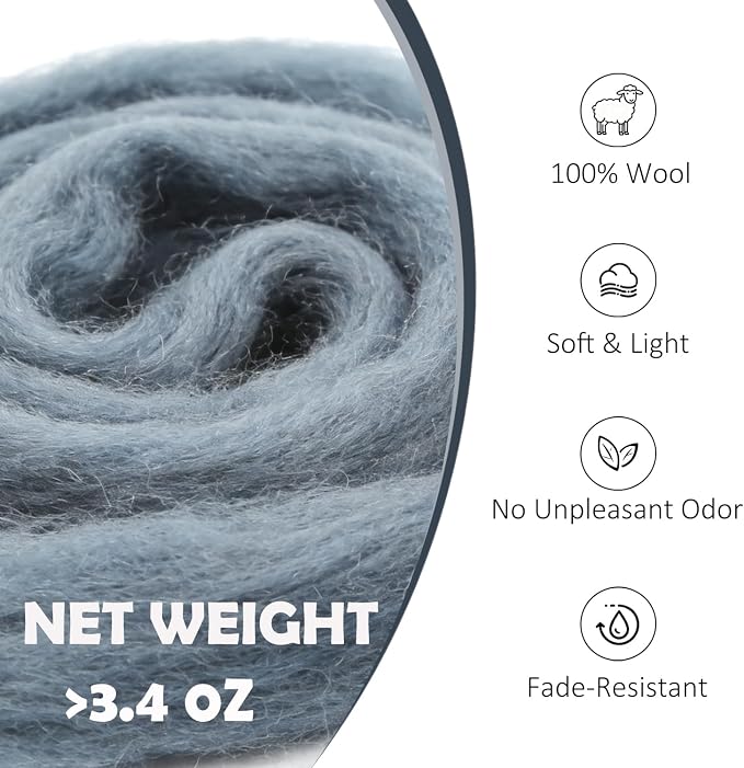 Wool Roving Dark Shadow, 3.4oz Needle Felting Wool, Perfect Felting Wool - Image 2