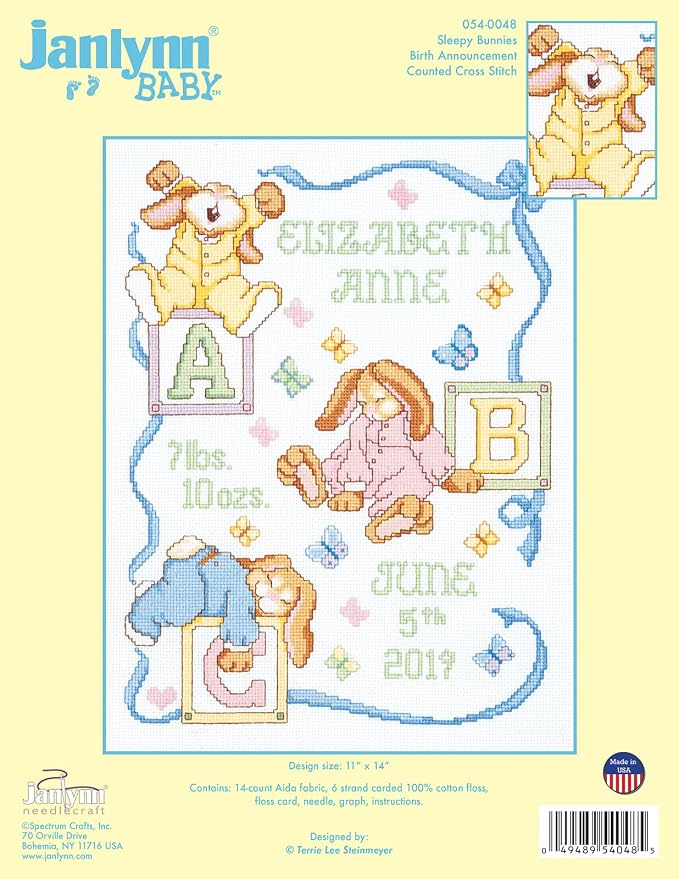 Janlynn 242077 Sleepy Bunnies Sampler Counted Cross Stitch Kit - Image 2