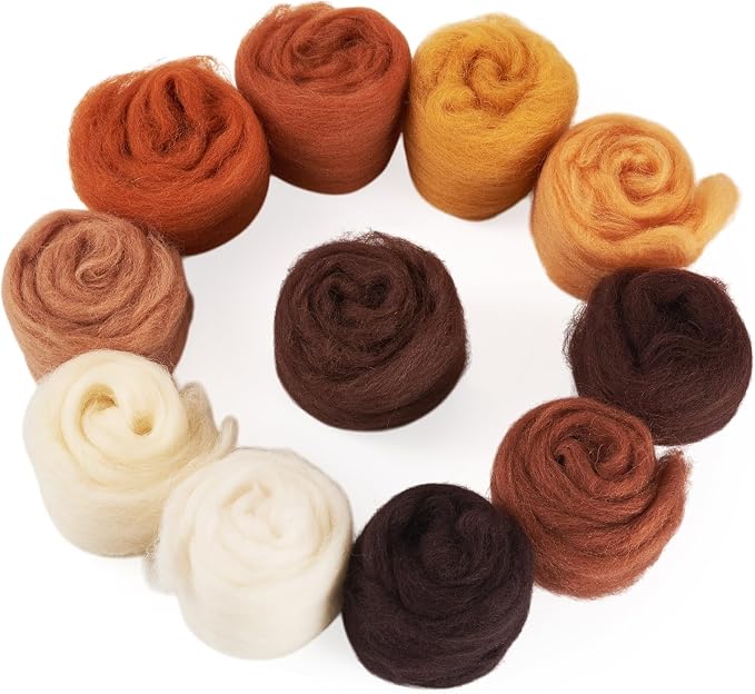 Boutigem 11 Colors 55G Brown Needle Felting Wool Roving, DIY Craft Spinning by BoutigemJewelry