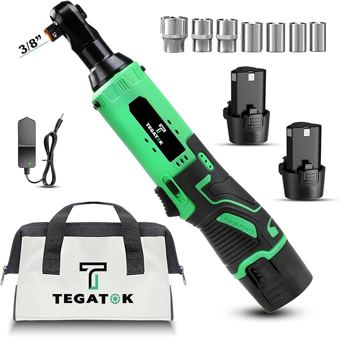Cordless Electric Ratchet Wrench Set, 40FT-LBS (45N.m) 3/8" Electric Ratchet, 12V Cordless Ratchet Wrench, 2 x 2.0Ah Batteries Impact for Car Home