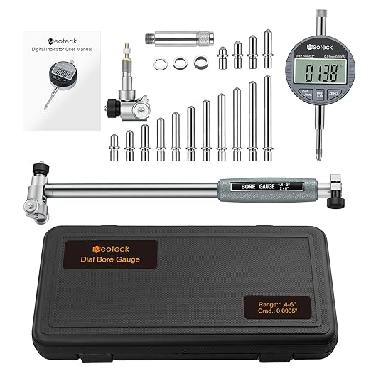 Neoteck 1.4-6"/0.0005" Digital Indicator Bore Gauge Set with 15PCS Anvils 6" Measuring Depth Dial Bore Gauge with ABS Storage Box for Engine Cylinder Measurement