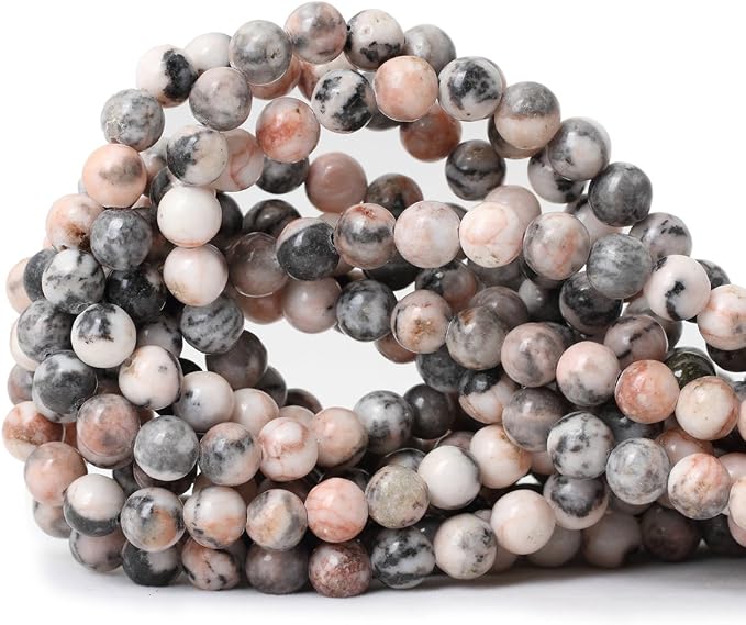 45PCS 8mm Natural Pink Zebra Jasper Round Loose Beads by CHEAVIAN