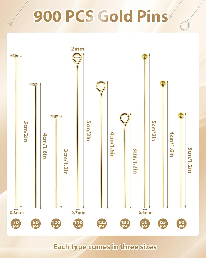 FIVEIZERO 900 PCS Eye Pins and Flat Head Pins - Image 2