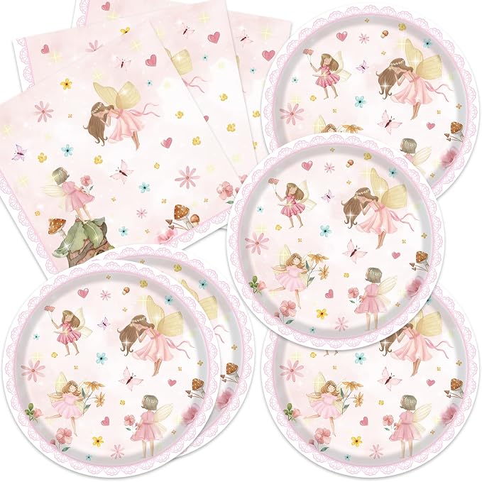 40Pcs Fairy First Birthday Decorations Fairy Plates and Napkins Birthday Party by Unknown