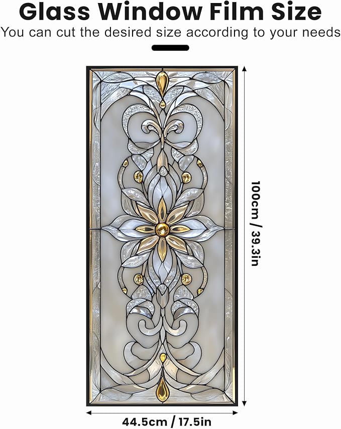 Stained Glass Window Privacy Film: Non-Adhesive Sun and Landscape Mosaic Design - Image 2