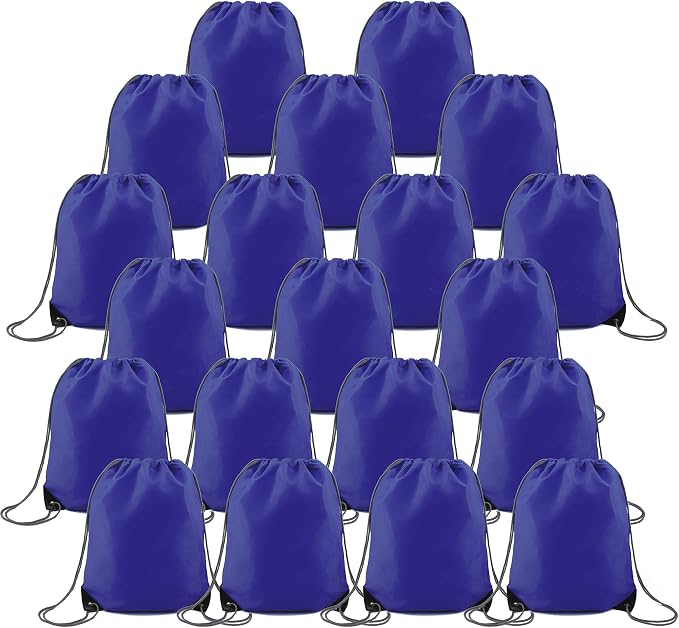 BeeGreen 20 Pieces Royal Blue Drawstring Backpack Bags Bulk Large Personalized by BeeGreen