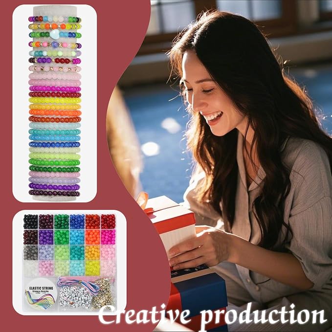 JULIMAIDONG 6mm Glass Beads for Bracelets 1400pcs, 24 Colors Round Crystal - Image 8