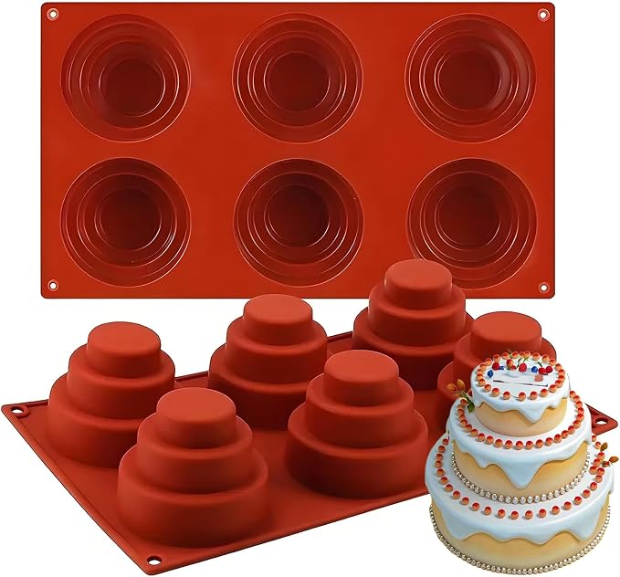 Silicone Mini Tiered Cake Mold 6 Cavity, 29.8 x 17.3 cm | 3-Tier Design by Fchil