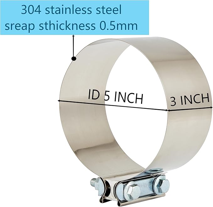 Butt Joint Band Clamps,Exhaust Muffler Clamp Exhaust Pipe Clamps Sleeve Stainless Steel (2, 5'')