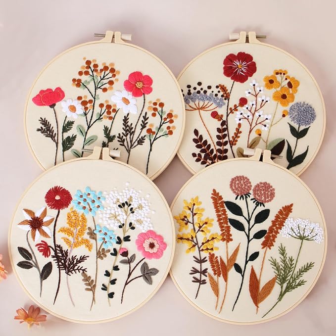 COCOMOX Floral Embroidery Kit, 4 Sets Simple Flower Pattern Embroidery Practice - Image 4