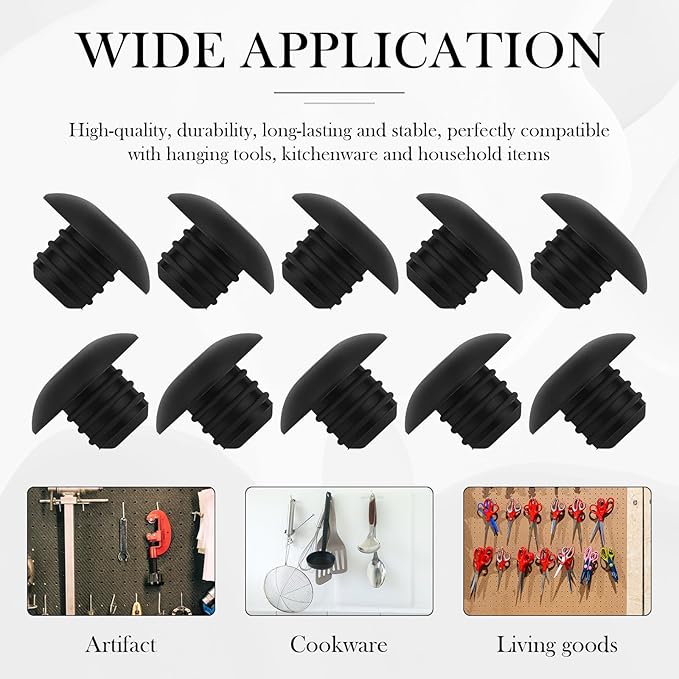 60Pcs Pegboard Hook Locks - Peg Hook Stoppers Clips Fit for 1/4 Inch Pegboard Retainer Clips Anti-Fall Hooks Stoppers for Garage, Workshop Tool Organization (Black)